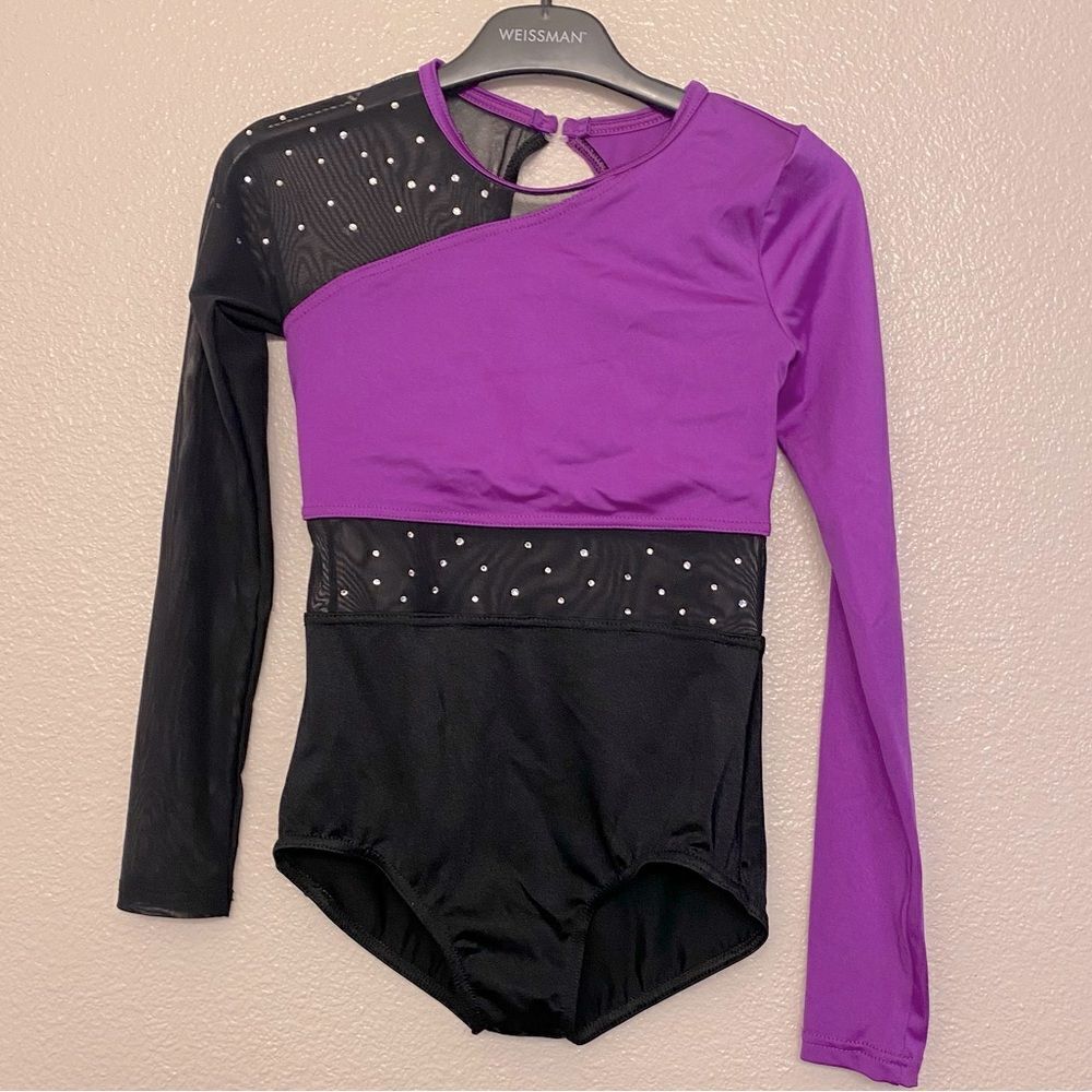 WEISSMAN Dance Costume purple mesh rhinestone leotard Don't Call Me Upโ14146 MC